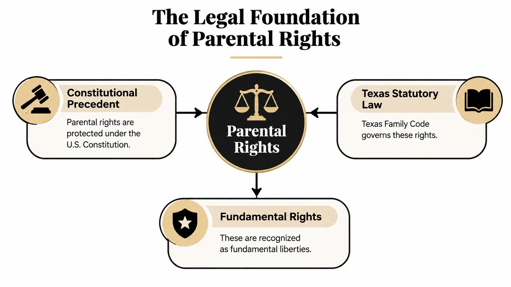 An infographic titled The Legal Foundation of Parental Rights showing constitutional, statutory, and fundamental legal sources.